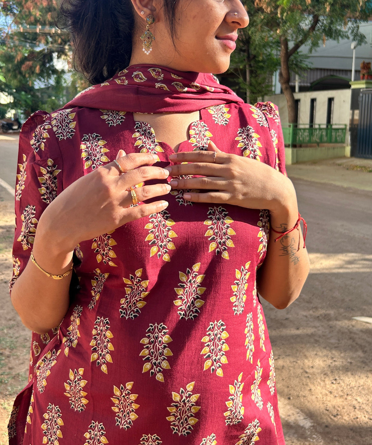 MAROON TOP AND DUPATTA SET