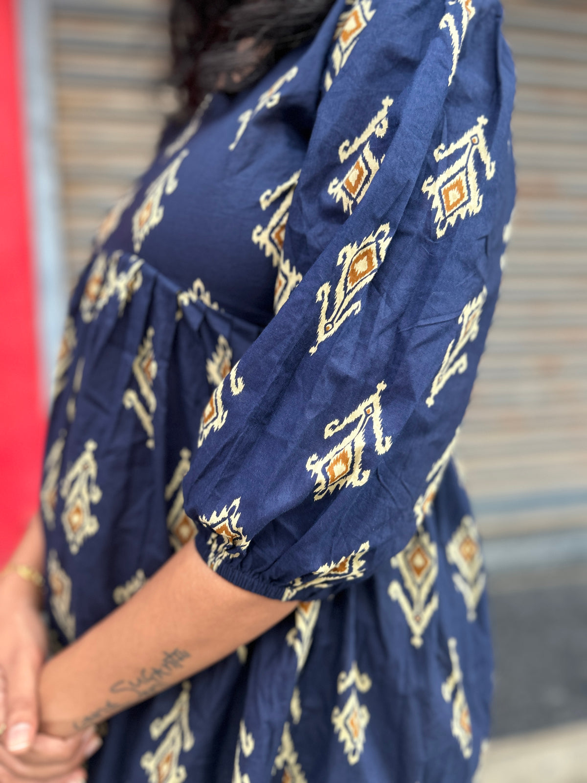 BLUE BACK TIE UP PEPLUM